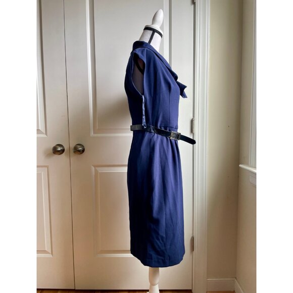 Anne Klein Navy Draped Collar Sheath Dress - Size 6 - Picture 2 of 9
